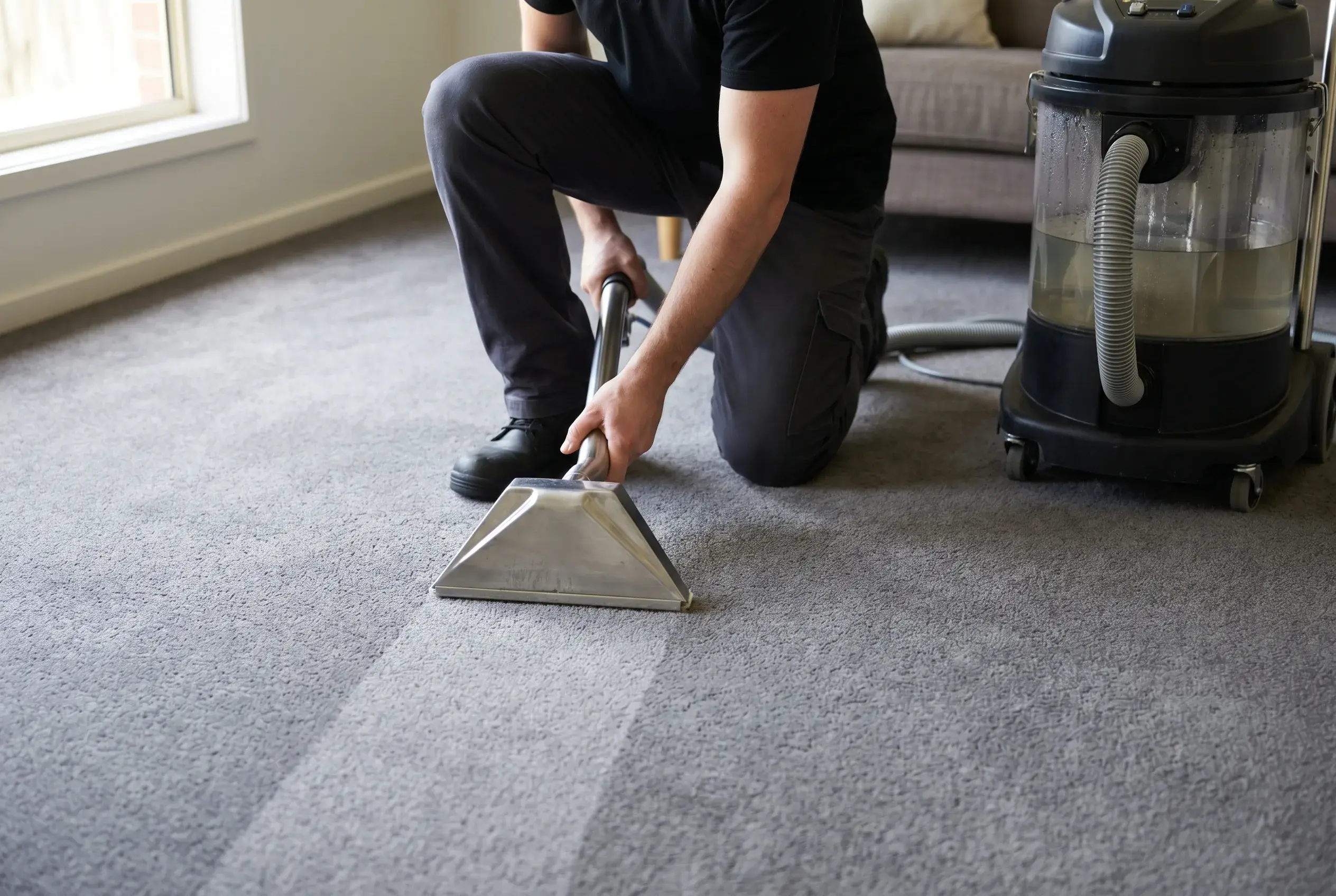 DryX technician sanitising and deodorising carpet