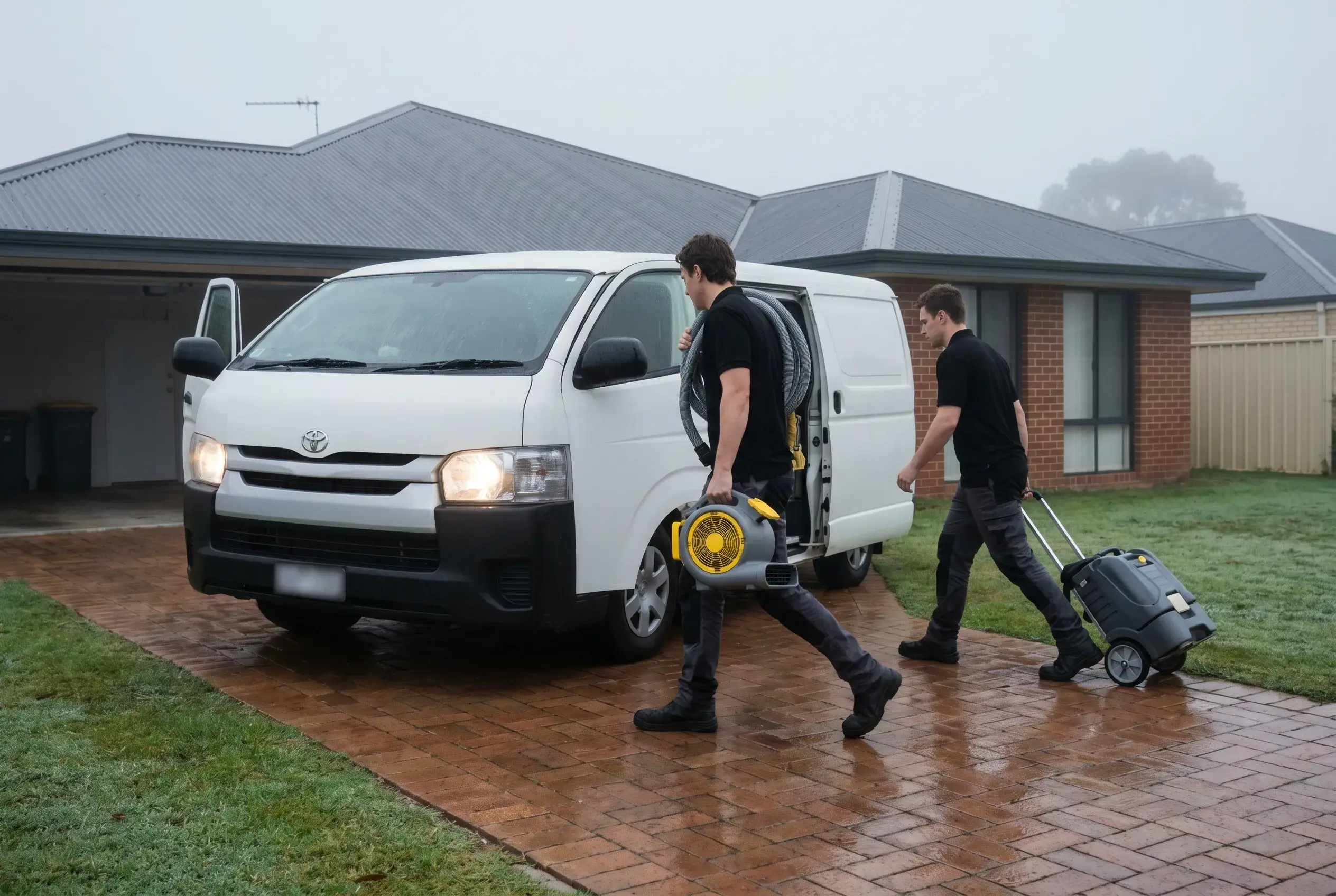 DryX technicians arriving on site for 24/7 emergency storm response