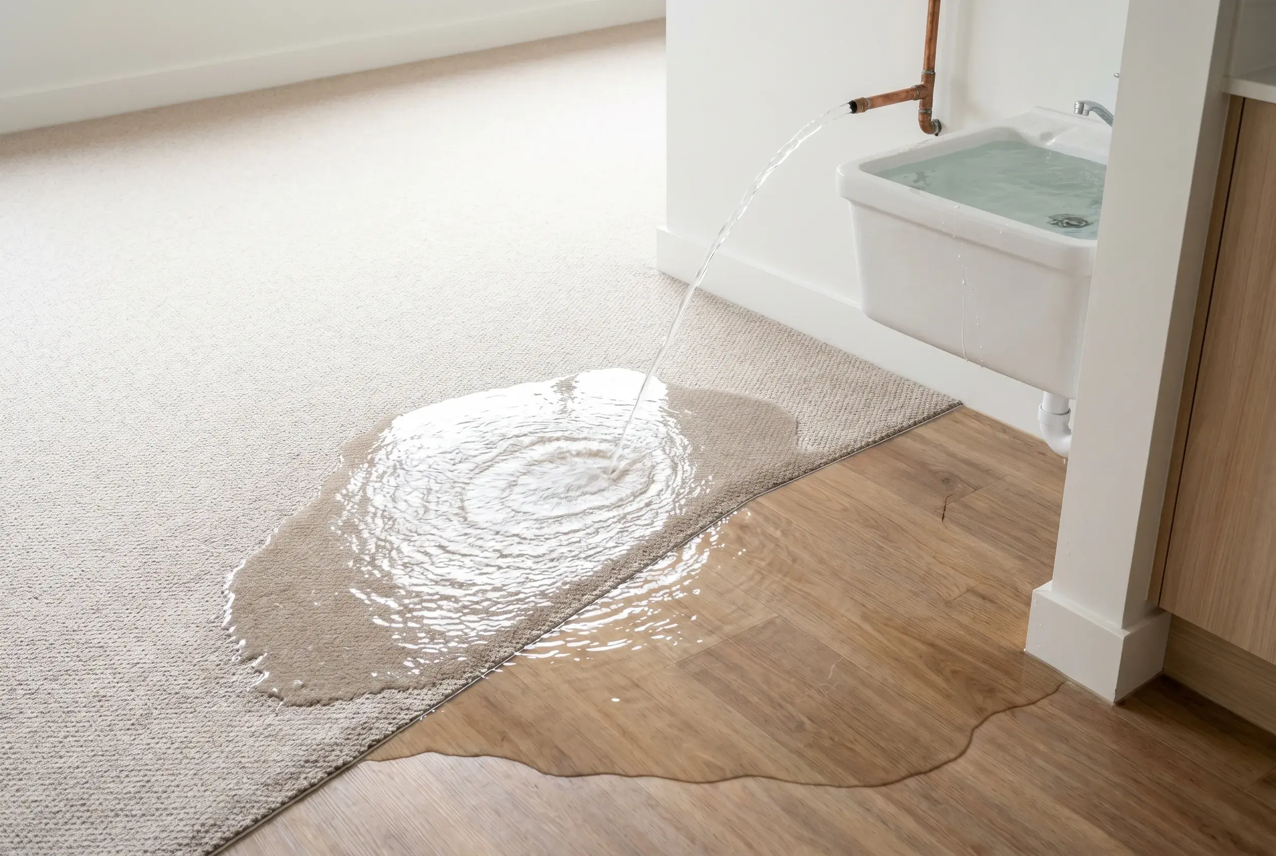 Clean category 1 water from an overflowing sink spreading across carpet